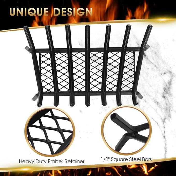 Good GAIN Fireplace Grate 26in Heavy Duty w/Ember Retainer,Fire Log Holder