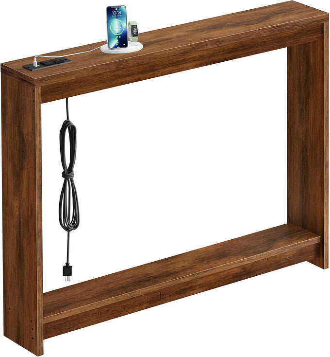 FAVOOSTY 39.4" Sofa Table Behind Couch, Narrow Console Table, Rustic Brown
