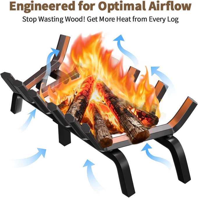 AMAGABELI GARDEN & HOME Fireplace Grate Log Holder 24 Inch Firewood Burning Rack Heavy Duty Wrought Iron Solid Steel for Chimney Hearth Fire Pit Outdoor Kindling Tools Wood Stove Accessories