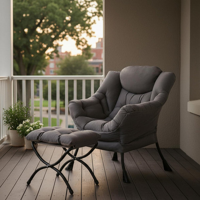 Tiita Lazy Chair with Ottoman, Comfy Reading Accent Chair, Dark Grey