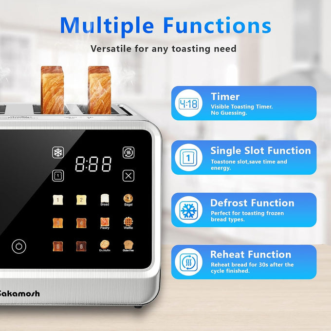SAKAMOSH 4 Slice Smart Touch Screen Toaster with Dual Control Panel
