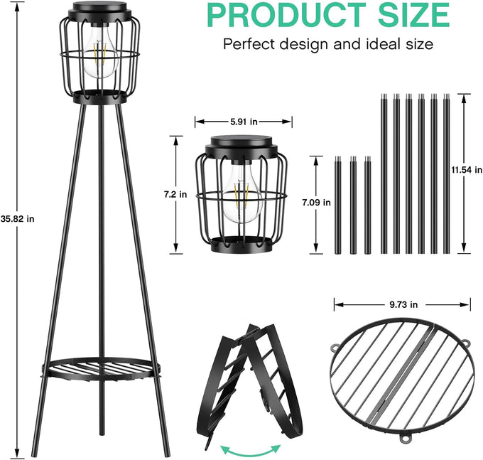 VISFLAIR 2 Pack Solar Lights with Plant Stand, Outdoor Floor Lamp, Waterproof Solar LED Edison Bulb Floor Lamps for Patio Porch Deck Yard Garden Decor