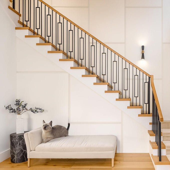 10 Pack Wrought Iron Railing, 44" x 1/2" Rectangular Hollow Staircase Baluster, Black Stair Spindles Balusters for Staircase Interior (5 Rectangular and 5 Straight)