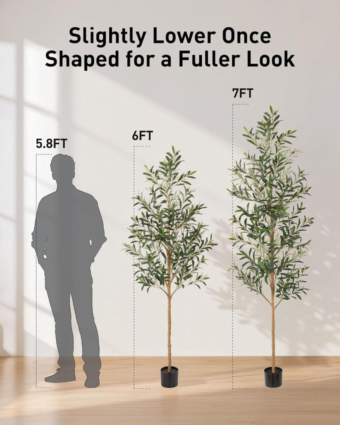 FLOWORLD 6FT Olive Trees Artificial Indoor, Tall Fake Olive Tree (72in) with Realistic Leaves and Olives, Sturdy Weighted Base,Large Faux Plants for Home Office, Living Room, Outdoor