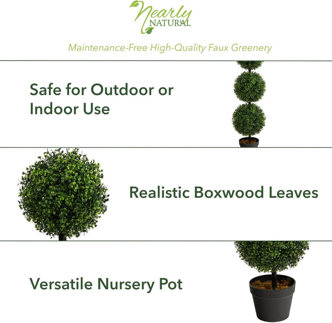 Nearly Natural 36 in Artificial Triple Ball Boxwood Topiary Tree with Pot