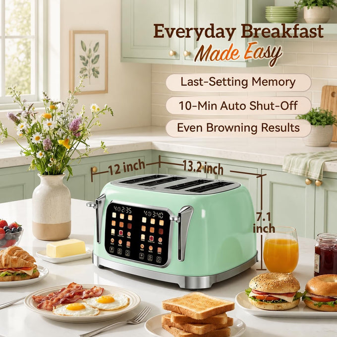 Retro 4 Slice Toaster with Touch Screen & Wide Slots, Mint Green