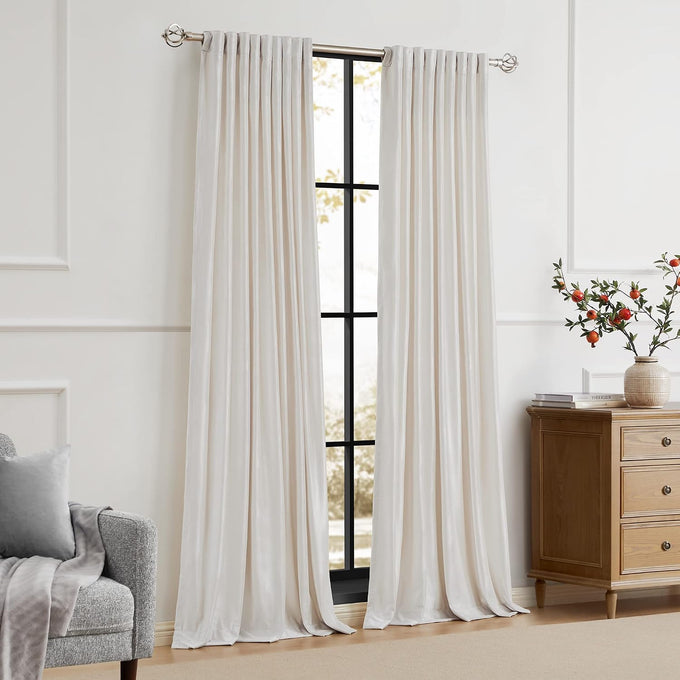 PRIMROSE Cream Ivory Curtains 108 inch for Living Room,2 Panels Drapes Blackout Rod Pocket Back Tab Window Treatment Room Darkening Thick Decorative Curtains for Bedroom