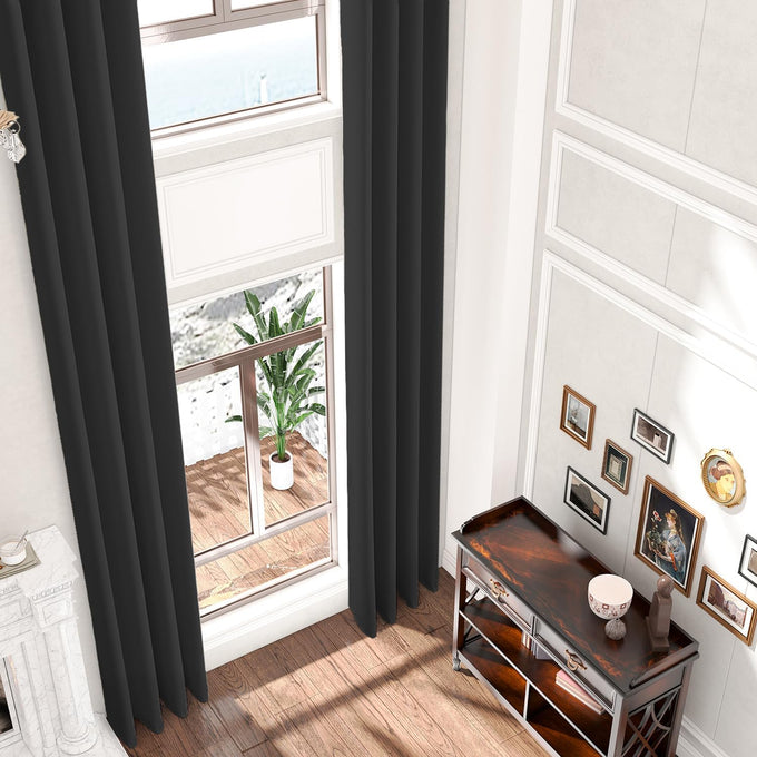 Sanceor Blackout Extra Long Curtain,Room Darkening High Ceiling Draperies for Living Room, Soft Textured Thermal Insualted Blackout Extra Tall Curtains 18ft Length(Black,1 Panel,52 x 216 Inch)