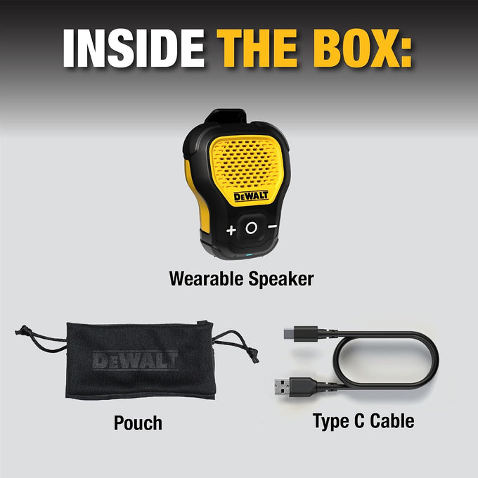 DEWALT Mini Wearable Bluetooth Speaker, Clip-On Jobsite Pro (Yellow)