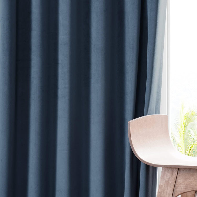 HPD Half Price Drapes Signature Plush Velvet Blackout Curtains for Bedroom (1 Panel), 50W X 96L Hotel Black Out Curtains for Living Room, Thermal Insulated Blackout Curtains for Windows, Varsity Blue