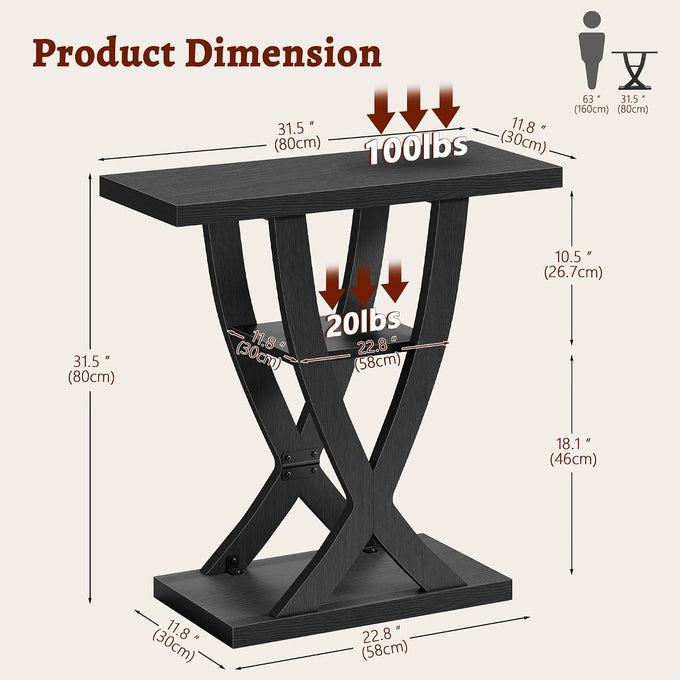FAVOOSTY 31.5" Entryway Table, 3 Tier Hallway Table, Console Tables, Black