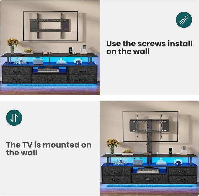 BTHFST LED TV Stand with Mount for Living Room, 55, 60, 70 TV, 6 Drawers