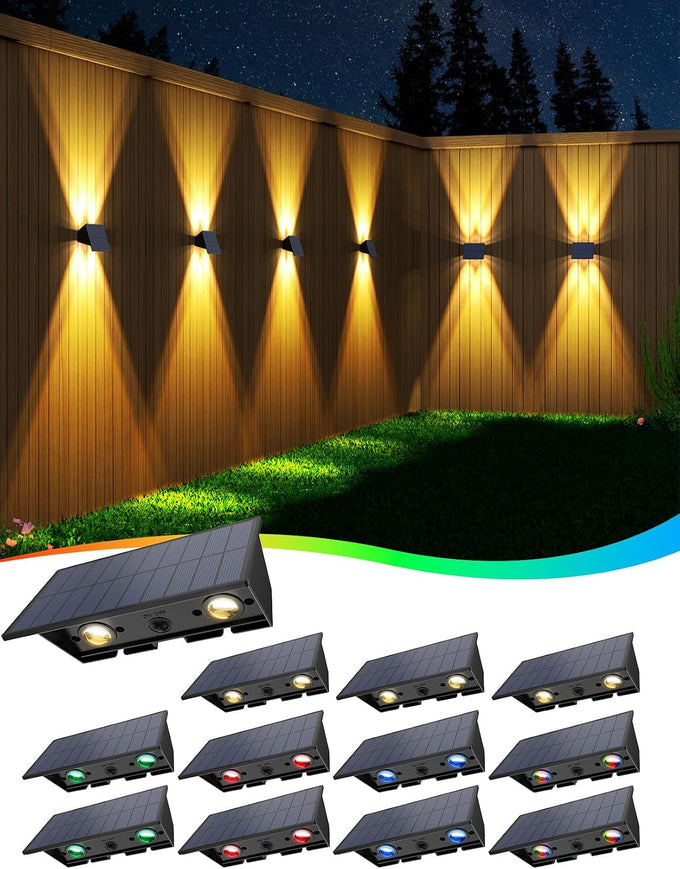 Solar Fence Lights Outdoor,5 Color Modes Up & Down Solar Wall Lights,12Pack