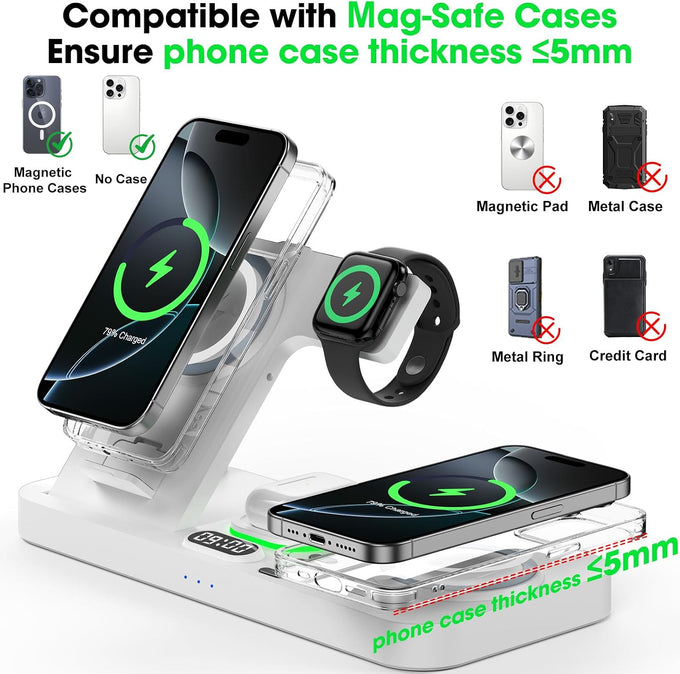 Dual Phone Foldable Wireless Charging Station for Apple, Couple&Family Use