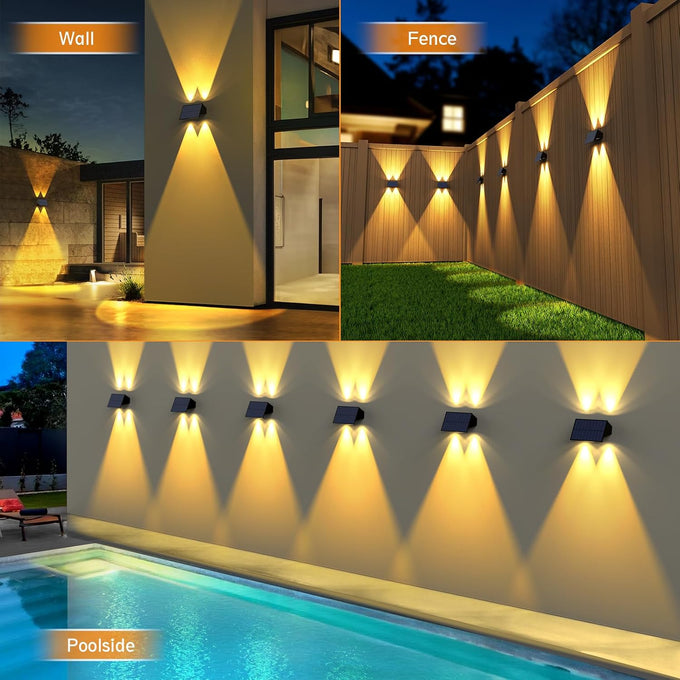 Solar Fence Lights Outdoor,5 Color Modes Up & Down Solar Wall Lights,12Pack