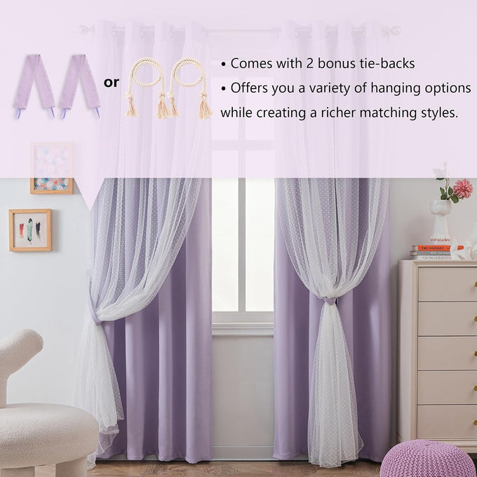 MYSKY HOME Lavender Curtains for Girls,Lilac Purple 52x90,2 Panels