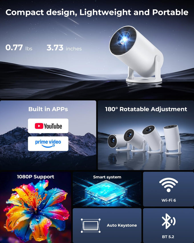 Mini Projector, Portable Projector with Wifi and Bluetooth, Built in Apps