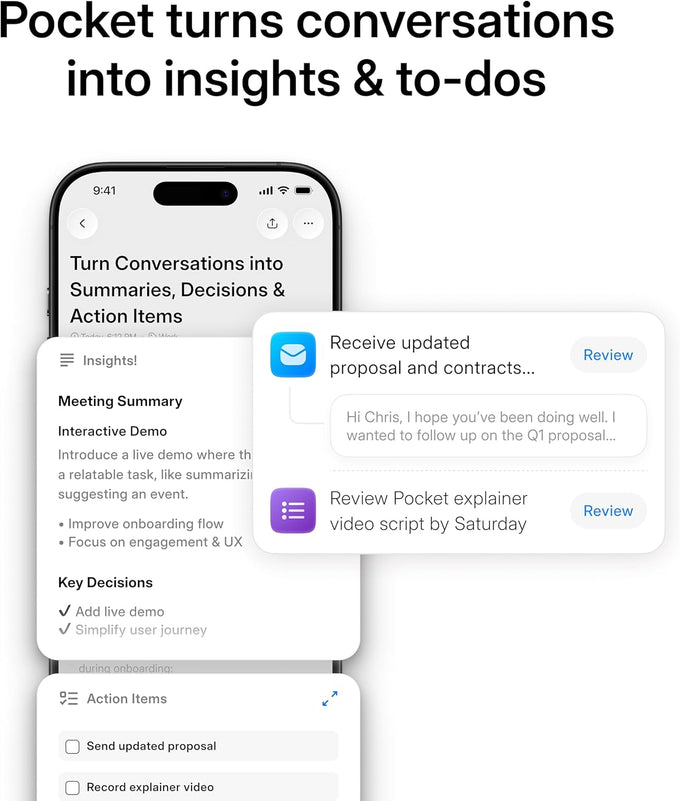 Pocket AI Voice Recorder, Auto Transcription, AI Note Taker, Space Grey