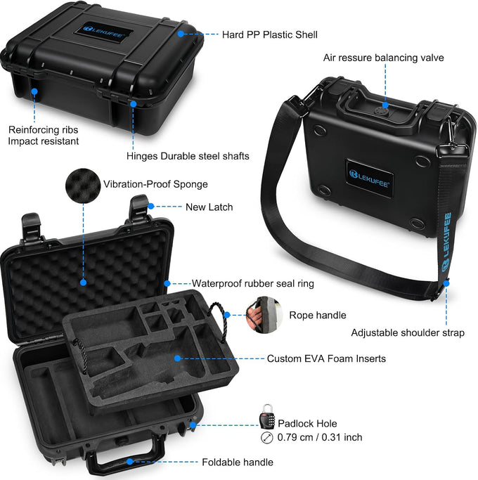 Lekufee Portable Waterproof Hard Case for DJI Osmo Mobile 8, Osmo Mobile 7P / 7, Gimbal Stabilizer, DJI Mic 3/2 / Mic Mini & More Accessories(Case Only)