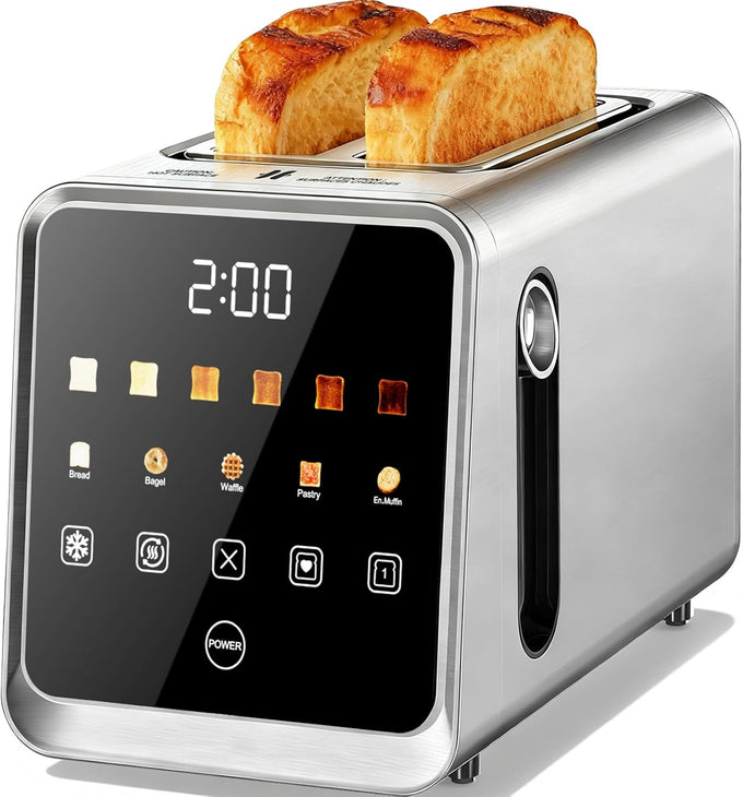 Foyoconven 2 Slice Toaster Smart Touchscreen Wide Slot with Bagel Mode