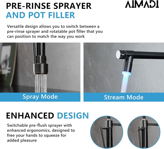 AIMADI Oil Rubbed Bronze Kitchen Faucet with Pull Down Sprayer