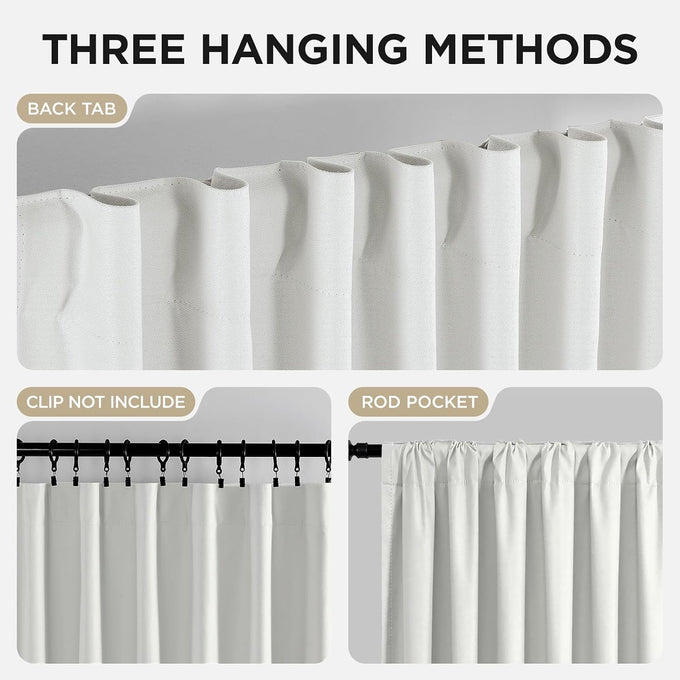 Joydeco White Blackout Curtains 120 Inches Long - 100% Blackout Living Room Curtain 2 Panels, Rod Pocket & Back Tabs Thermal Insulated Window Drapes for Bedroom (Pure White,52" Wx120 L)