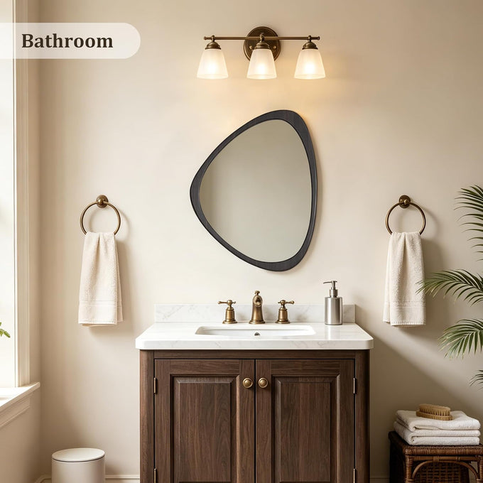 HOMECOOKIN 25 x 20 Asymmetrical Mirror, Irregular Wooden Wall Mirror for Bedroom, Living Room,Entryway– Mid-Century Modern Decorative Mirror, Solid Wood Frame, Pebble Shaped Design (Dark Brown)
