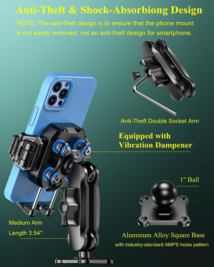BRCOVAN Anti-Theft Phone Mount Holder with Vibration Dampener, 1s Locking