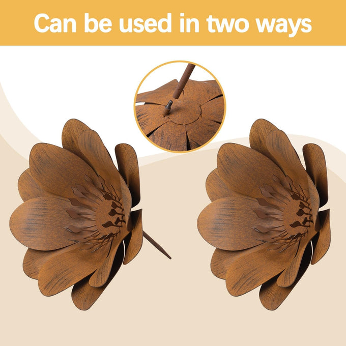 JAXPETY Metal Flower Garden Art, Outdoor Garden Decoration for Yard Lawn Patio, Bronze