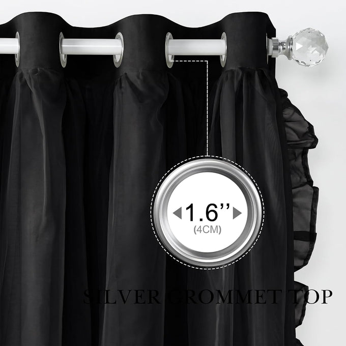 PONY DANCE 100% Blackout Black Curtains for Bedroom, W 52 x L96, 2 Panels