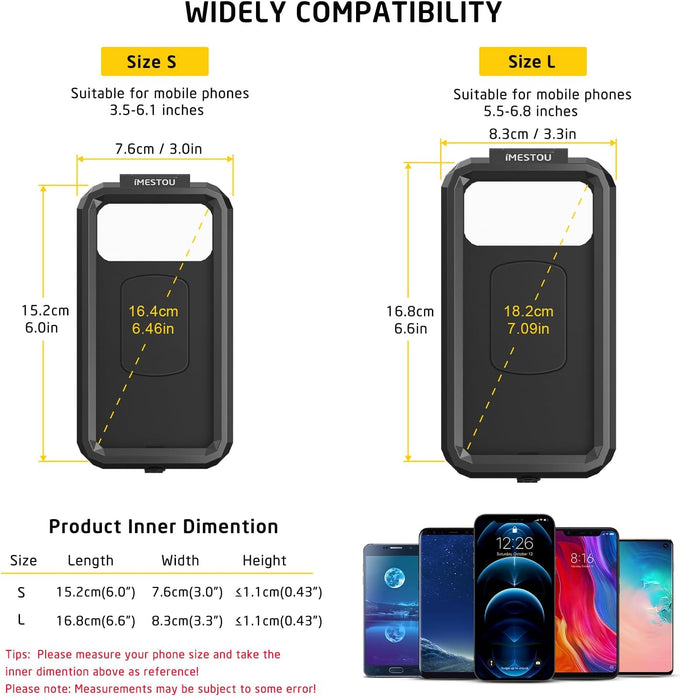 iMESTOU Waterproof ATV Phone Mount Suitble for 5.5"-6.8" Phones (Size L)