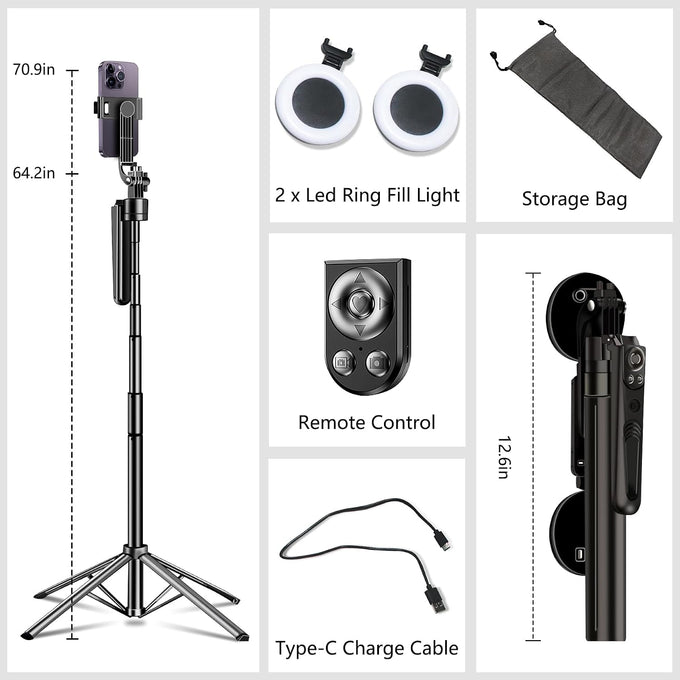 Auto Face Tracking Tripod for iPhone with Light, No APP Needed 70.9" Tripod