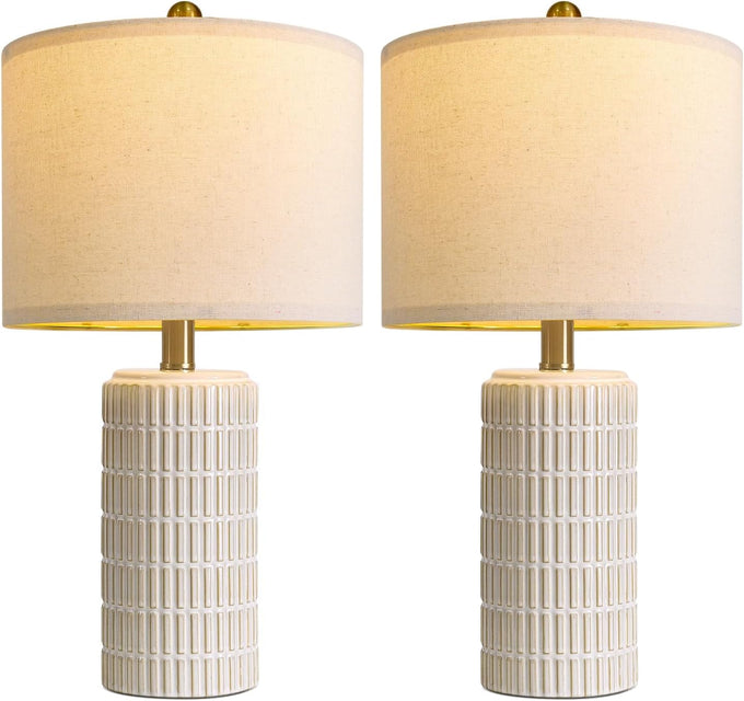 PoKat 20.75" Small Modern Ceramic Table Lamps Set of 2 for Bedroom, White