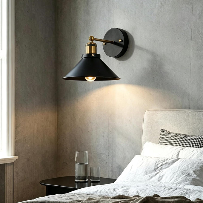 Black & Gold Industrial Wall Sconce, Vintage Farmhouse Lamp