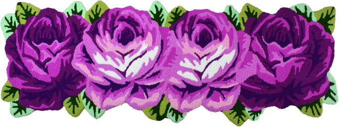 ABREEZE 4 Rose Rug Floor Runner Handmade Rug Purple Floral Mats Anti-Slip(Non-Slip) Modern Carpet Washable Floor Mats for Bedroom/Sofa/Bathroom (4 Roses Runner, Purple)