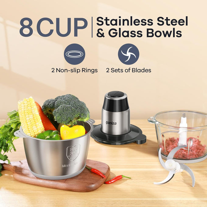 Ganiza Food Processors with 2 Bowls, 450W Meat Grinder Vegetable Chopper