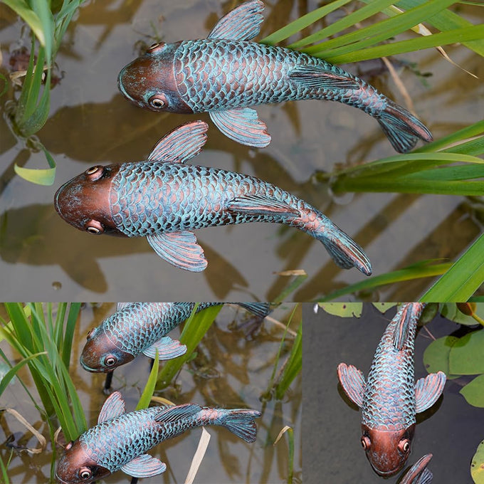 Set of 2 Antique Koi Fish Statue, Outdoor Garden Sculpture for Patio, Backyard, Pond, and Home Decor