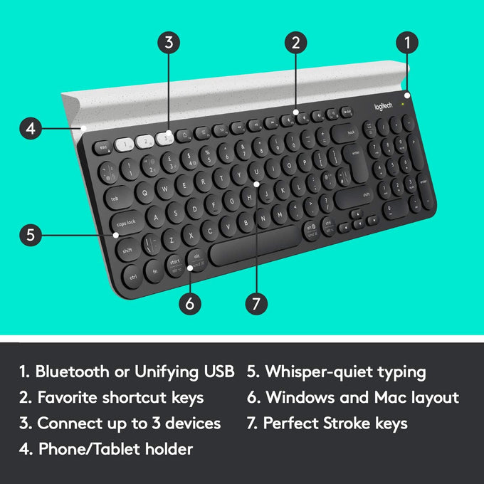 Logitech K780 Multi-Device Wireless Keyboard with Built-in Cradle, Speckles