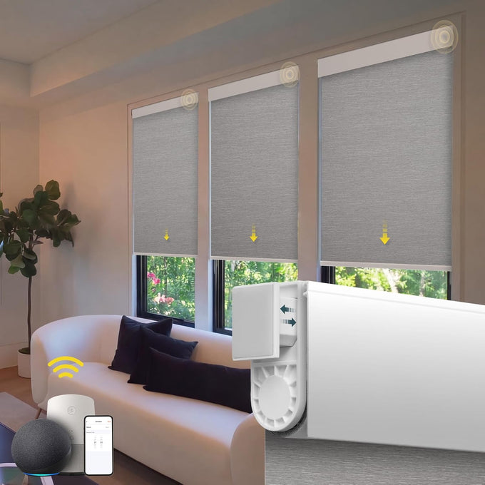 Motorized Automatic Cordless Roller Shades - Electric Blinds with Remote Control, Smart Blinds (Grey, 34 x 72)