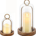 16" High Versatile Vintage Brass Metal Candle Holder with Handmade Sturdy Glass Dome and Natural Wooden Base for Pillar Candle & Plants, Industrial, Farmhouse, Shabby Chic, Display Cloche Bell Jars