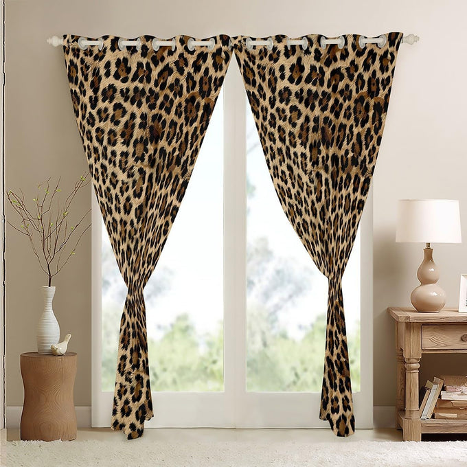 Feelyou Kids Leopard Print Window Curtains, Cowhide Blackout Curtains Boys Girls Brown Cow Fur Darkening Drapes for Bedroom Animal Living Room Window Treatments (2 Panels, 52 x 96 Inch)