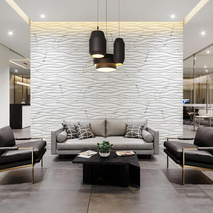 STICKGOO Wave 3D Wall Panels, White Marble, 19.7" x 19.7"