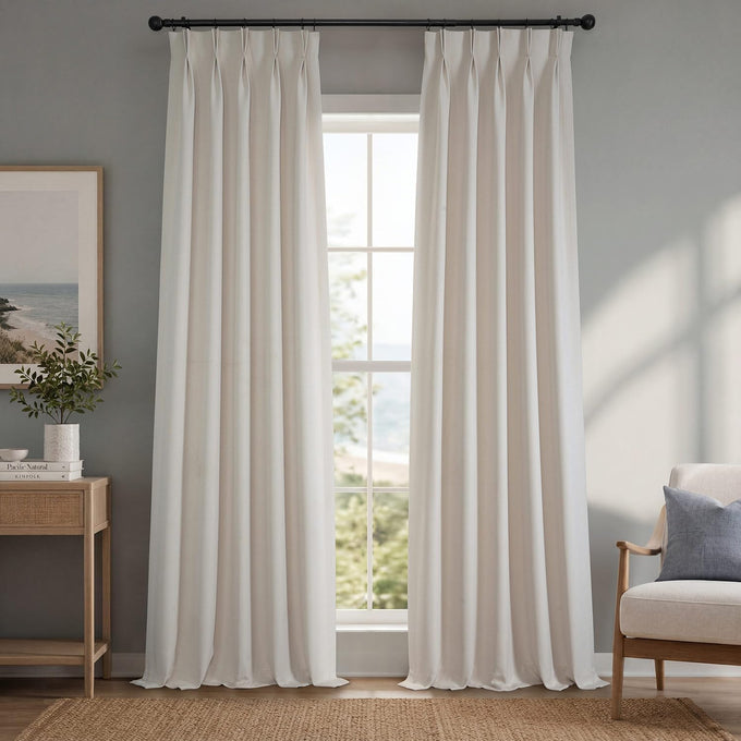 Faux Linen Pleated Curtains for Bedroom (1 Panel) - 25W x 84L, Khaki Green