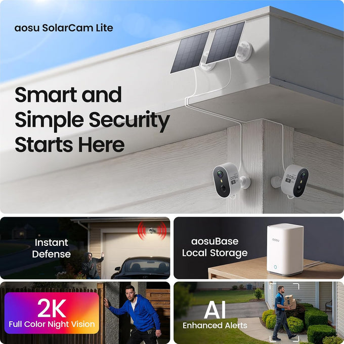 aosu 2K Solar Security Cameras Wireless Outdoor System, 4-Cam-Kit