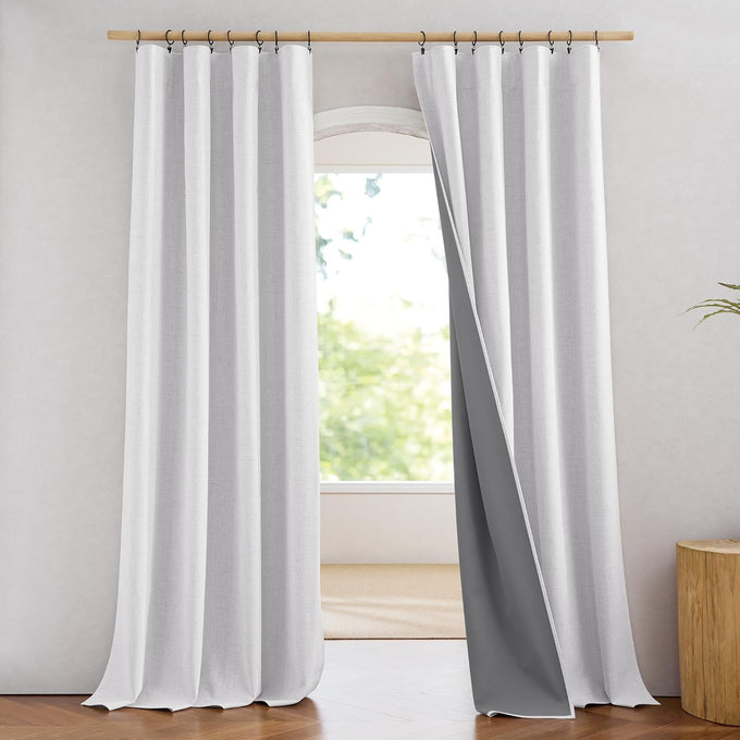 NICETOWN 100% Blackout Linen Curtains 108" Length 2 Panels, Greyish White