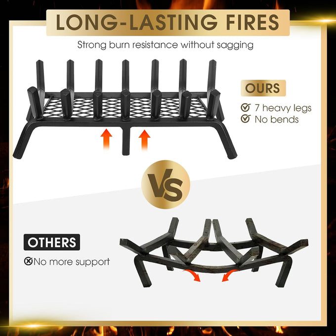 Good GAIN Fireplace Grate 26in Heavy Duty w/Ember Retainer,Fire Log Holder