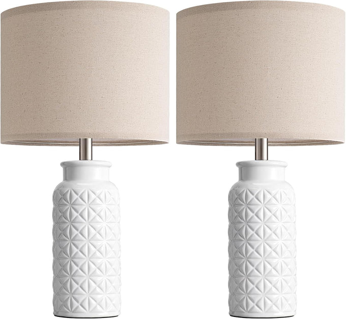 Innqoo 22.6" Modern Ceramic Bedside Lamps Set of 2, Lamps for Bedroom,White