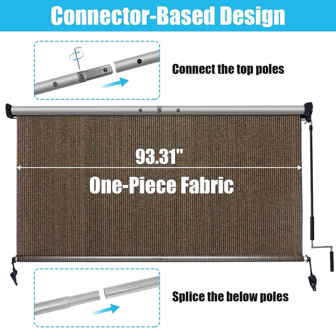 Amagenix Outdoor Roller Shades, 220GSM HDPE Exterior Cordless Patio Shades Roll Up Outdoor Blinds for Porch 8'(W) x 8'(H), Spliced of Two Sections, Mocha