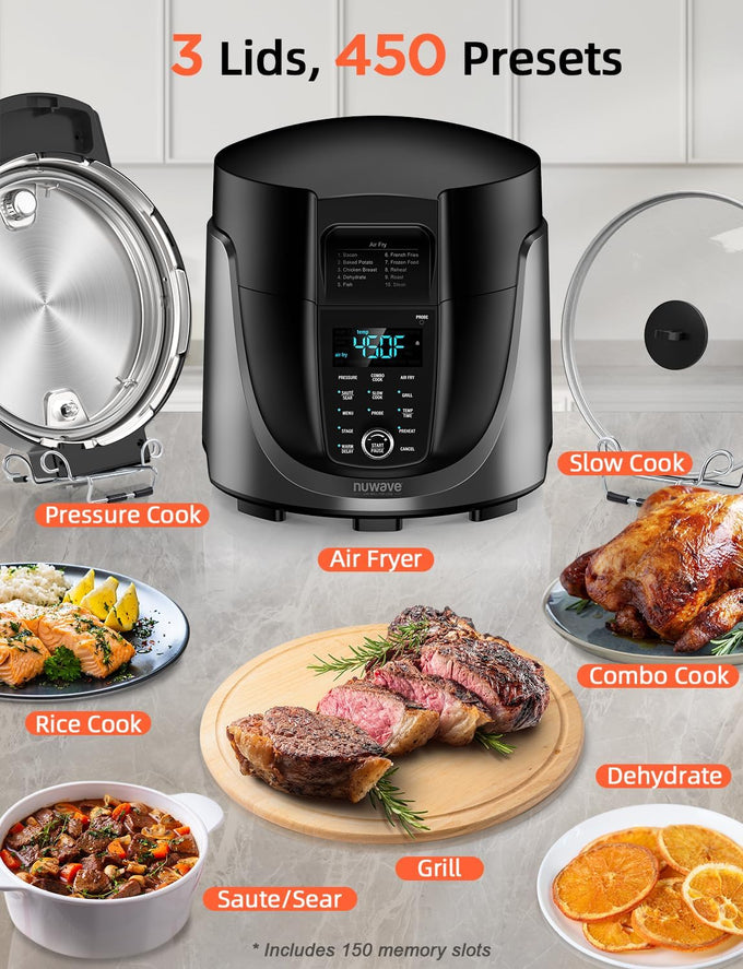 Nuwave Duet Electric Pressure Cooker & Air Fryer Combo w/Probe, 450-in-1