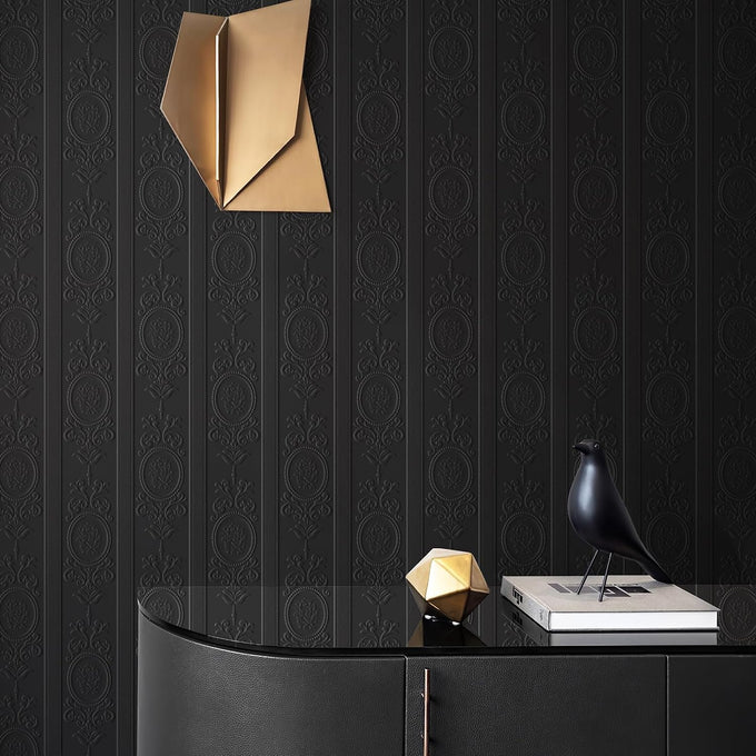 JiffDiff Black 3D Embossed Textured Peel Stick Wallpaper 17.3"x1200"